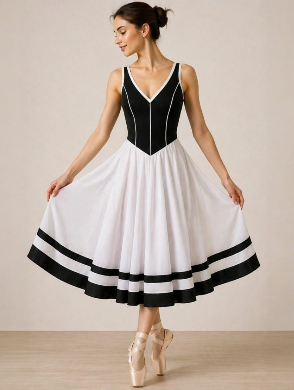 Curtain Call Ballet Dress Black White Fit Flare Dance Costume Adult Small